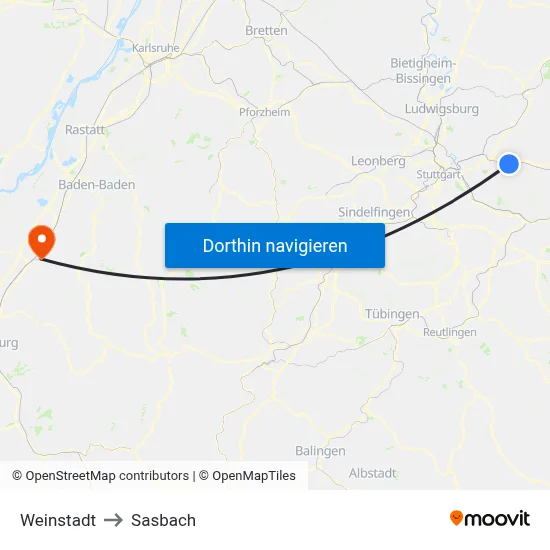 Weinstadt to Sasbach map