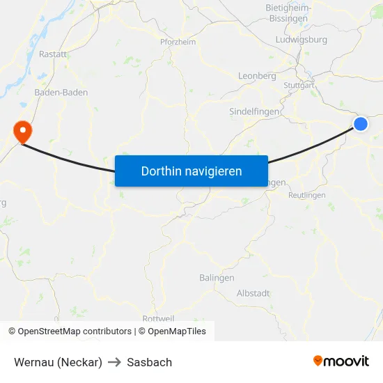 Wernau (Neckar) to Sasbach map