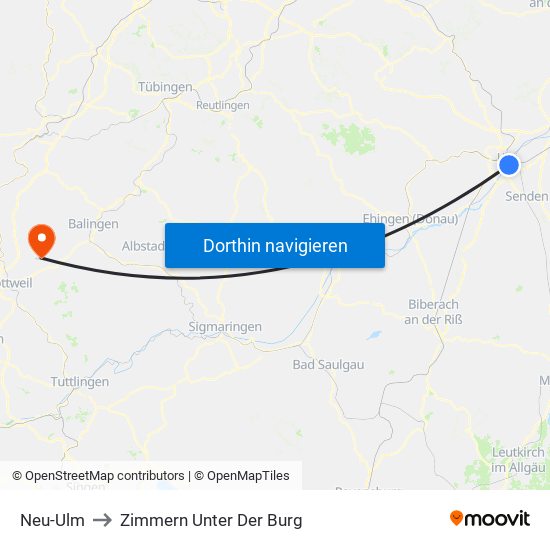 Neu-Ulm to Zimmern Unter Der Burg map