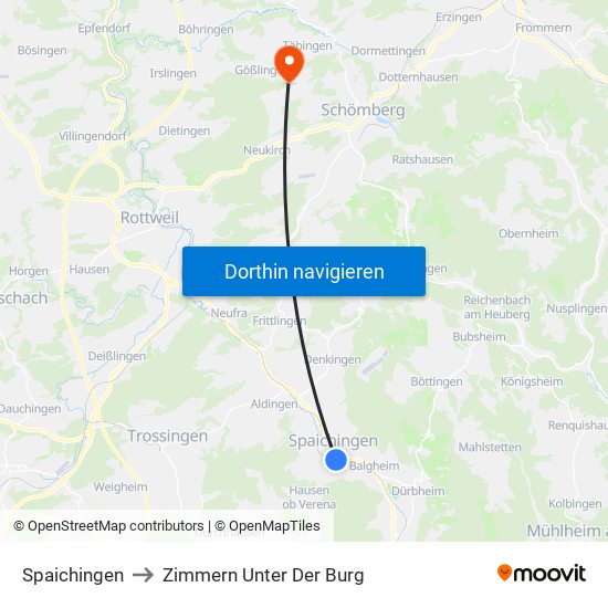 Spaichingen to Zimmern Unter Der Burg map
