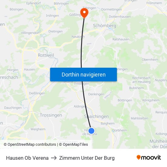 Hausen Ob Verena to Zimmern Unter Der Burg map