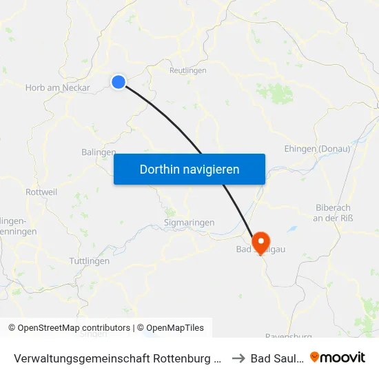 Verwaltungsgemeinschaft Rottenburg am Neckar to Bad Saulgau map