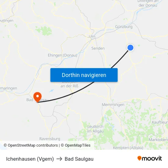 Ichenhausen (Vgem) to Bad Saulgau map