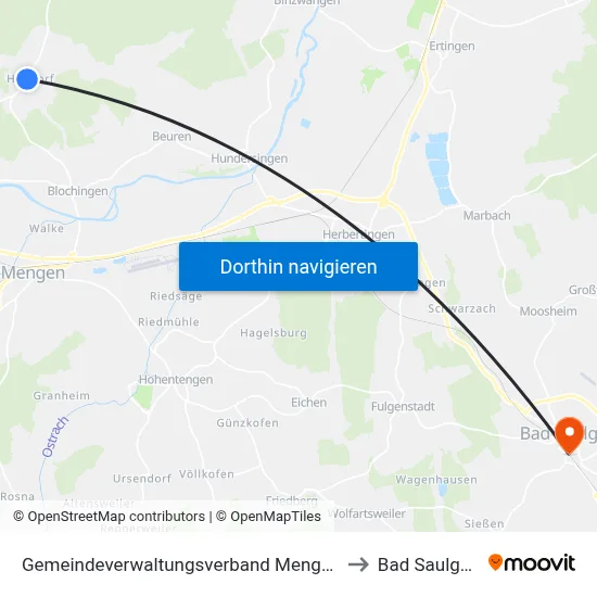 Gemeindeverwaltungsverband Mengen to Bad Saulgau map