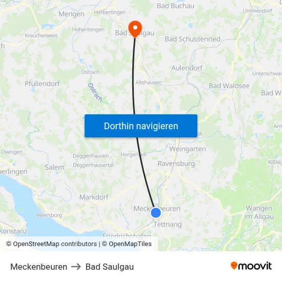 Meckenbeuren to Bad Saulgau map