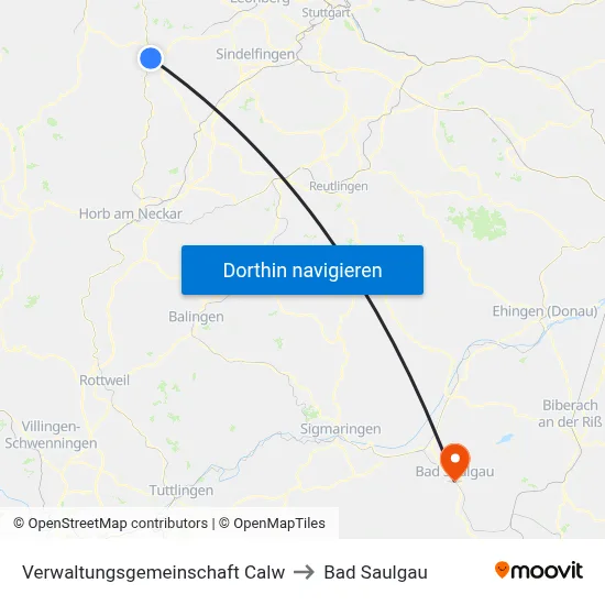 Verwaltungsgemeinschaft Calw to Bad Saulgau map