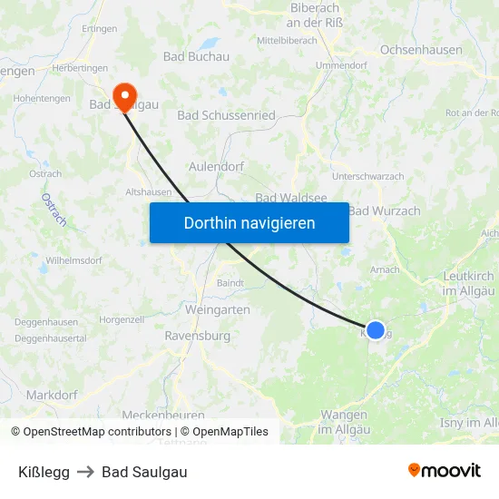Kißlegg to Bad Saulgau map