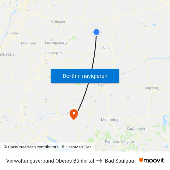 Verwaltungsverband Oberes Bühlertal to Bad Saulgau map