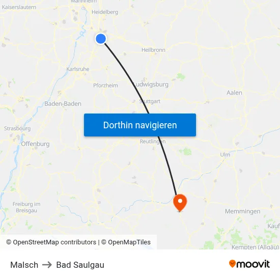 Malsch to Bad Saulgau map
