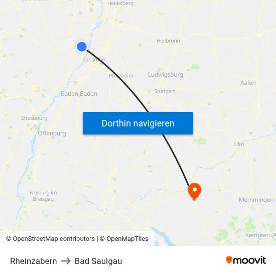 Rheinzabern to Bad Saulgau map