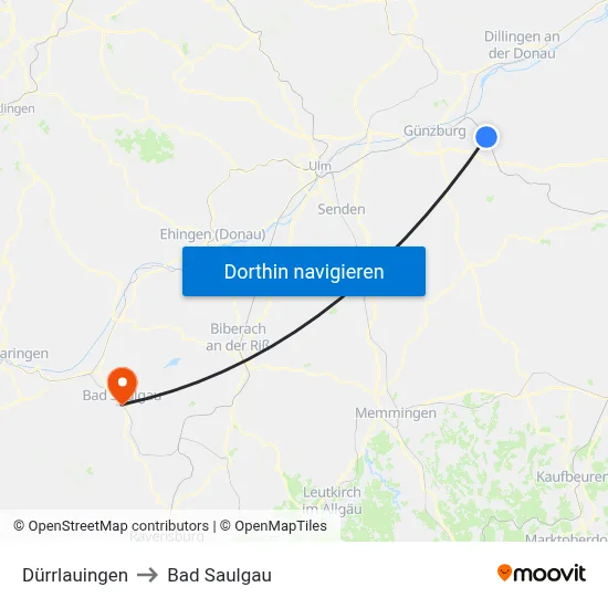 Dürrlauingen to Bad Saulgau map