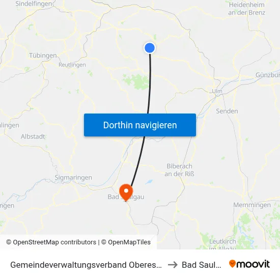 Gemeindeverwaltungsverband Oberes Filstal to Bad Saulgau map