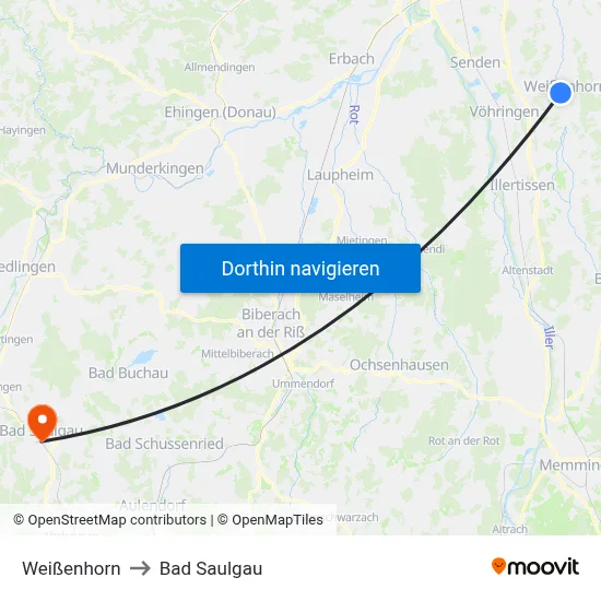 Weißenhorn to Bad Saulgau map
