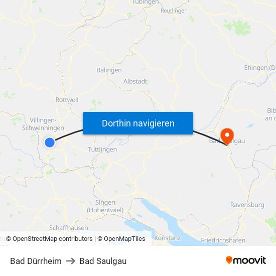 Bad Dürrheim to Bad Saulgau map