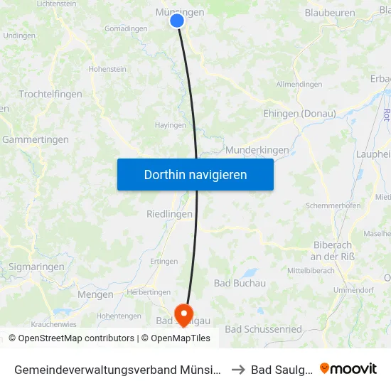 Gemeindeverwaltungsverband Münsingen to Bad Saulgau map