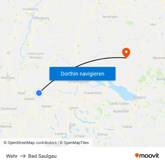 Wehr to Bad Saulgau map