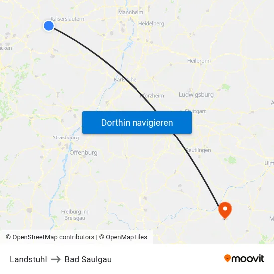 Landstuhl to Bad Saulgau map