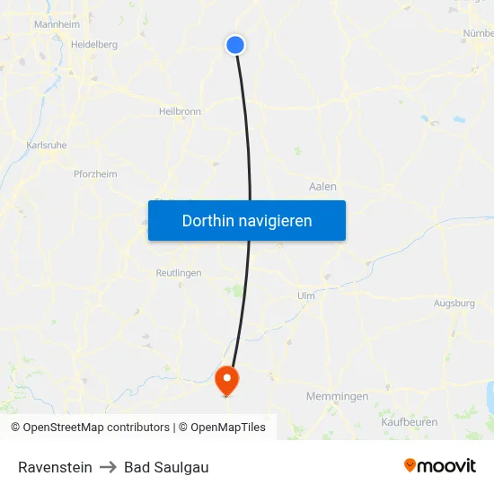 Ravenstein to Bad Saulgau map