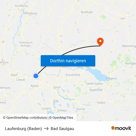 Laufenburg (Baden) to Bad Saulgau map
