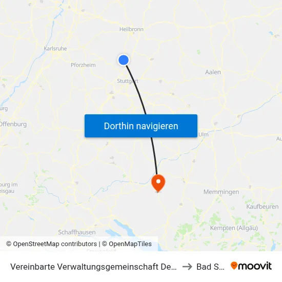Vereinbarte Verwaltungsgemeinschaft Der Stadt Bietigheim-Bissingen to Bad Saulgau map
