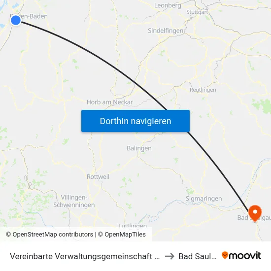 Vereinbarte Verwaltungsgemeinschaft Sinzheim to Bad Saulgau map