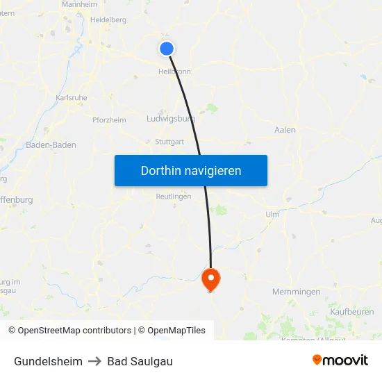Gundelsheim to Bad Saulgau map