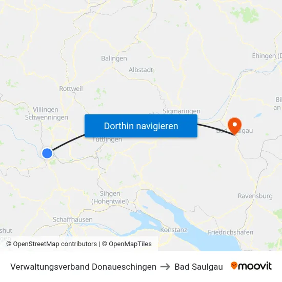 Verwaltungsverband Donaueschingen to Bad Saulgau map
