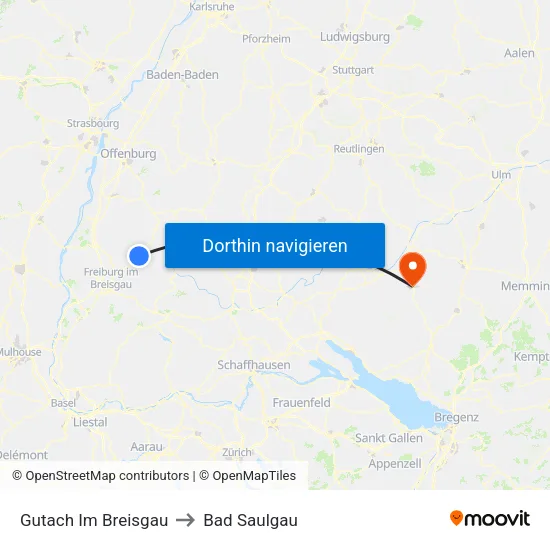 Gutach Im Breisgau to Bad Saulgau map