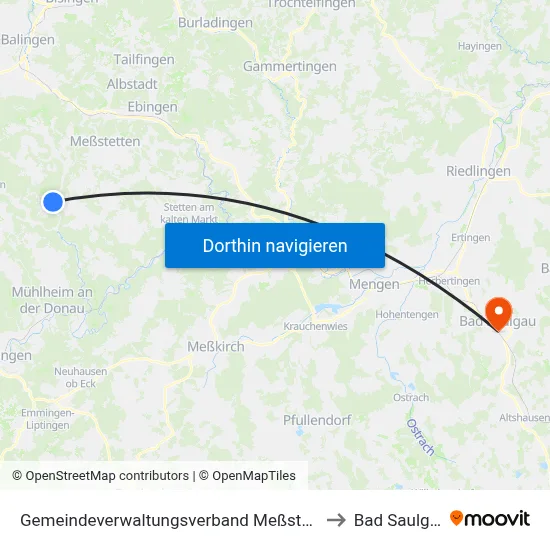 Gemeindeverwaltungsverband Meßstetten to Bad Saulgau map