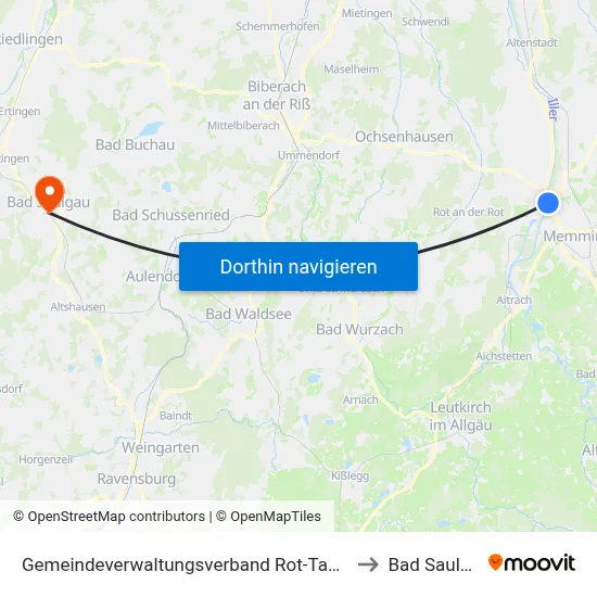 Gemeindeverwaltungsverband Rot-Tannheim to Bad Saulgau map