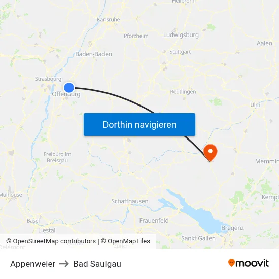 Appenweier to Bad Saulgau map