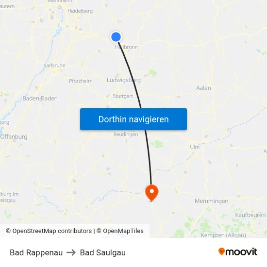 Bad Rappenau to Bad Saulgau map