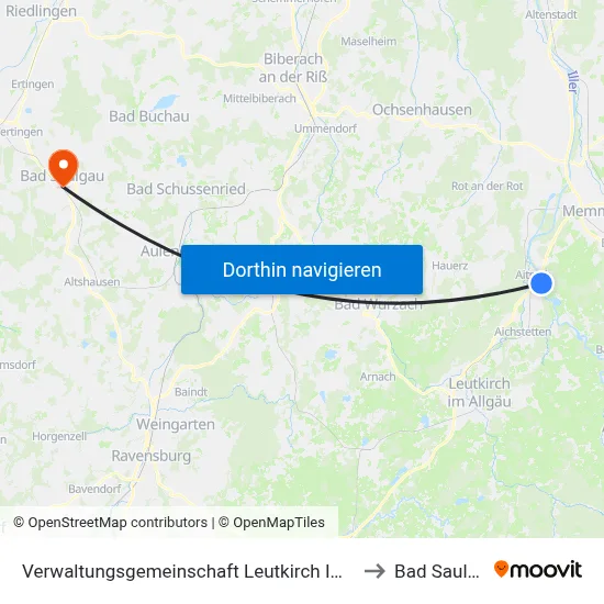Verwaltungsgemeinschaft Leutkirch Im Allgäu to Bad Saulgau map