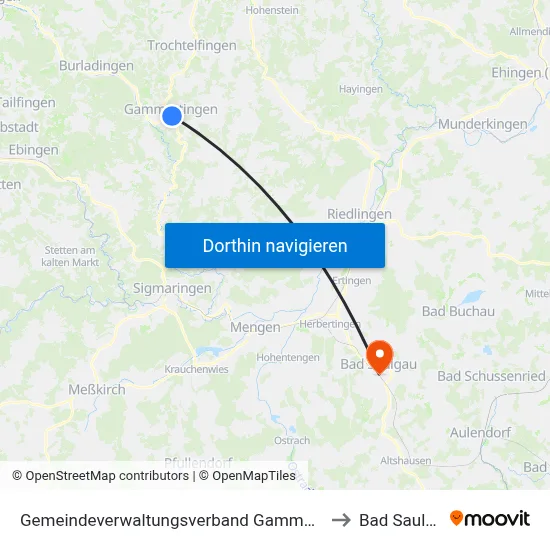 Gemeindeverwaltungsverband Gammertingen to Bad Saulgau map