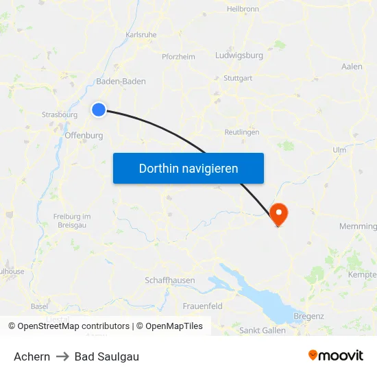 Achern to Bad Saulgau map