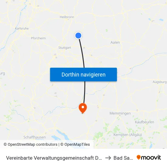 Vereinbarte Verwaltungsgemeinschaft Der Stadt Backnang to Bad Saulgau map