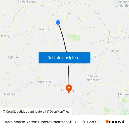 Vereinbarte Verwaltungsgemeinschaft Der Stadt Neuffen to Bad Saulgau map