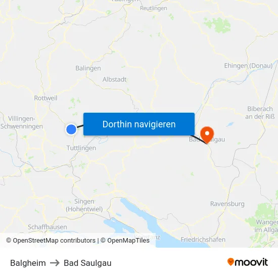 Balgheim to Bad Saulgau map