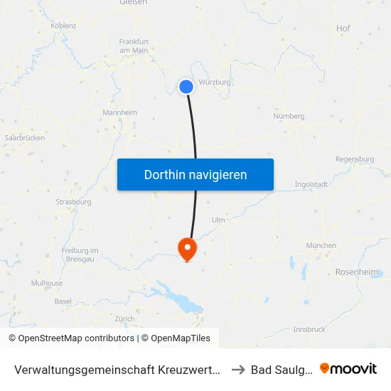Verwaltungsgemeinschaft Kreuzwertheim to Bad Saulgau map