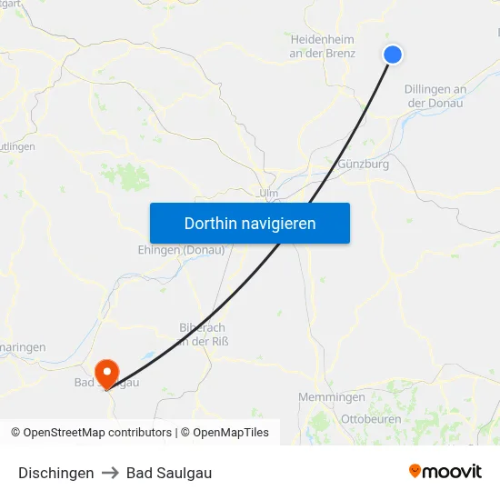 Dischingen to Bad Saulgau map