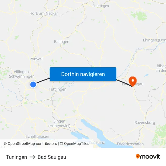 Tuningen to Bad Saulgau map