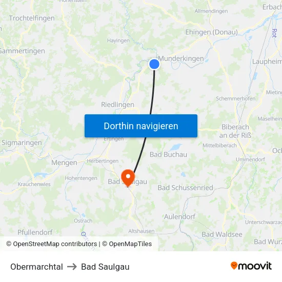 Obermarchtal to Bad Saulgau map