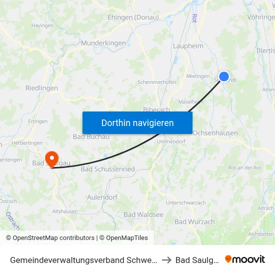 Gemeindeverwaltungsverband Schwendi to Bad Saulgau map