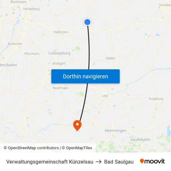 Verwaltungsgemeinschaft Künzelsau to Bad Saulgau map