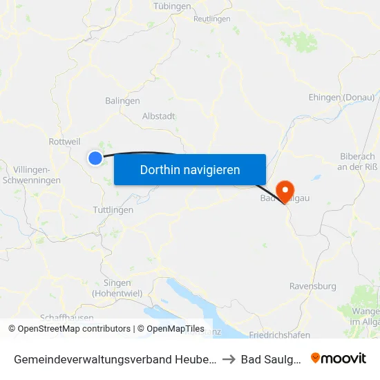 Gemeindeverwaltungsverband Heuberg to Bad Saulgau map