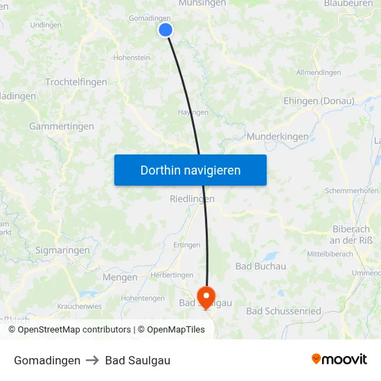Gomadingen to Bad Saulgau map