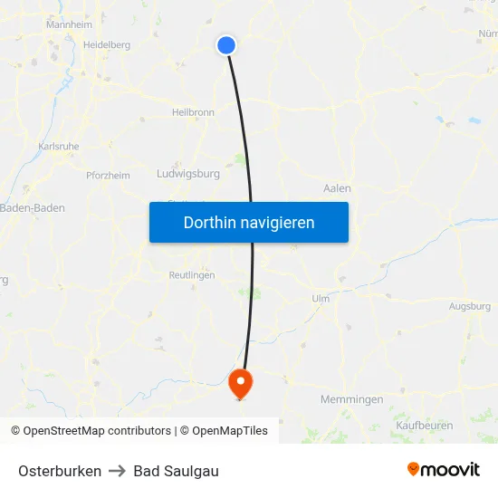 Osterburken to Bad Saulgau map