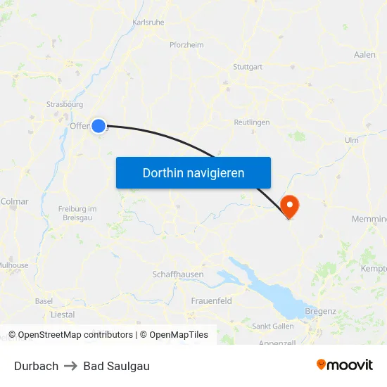 Durbach to Bad Saulgau map