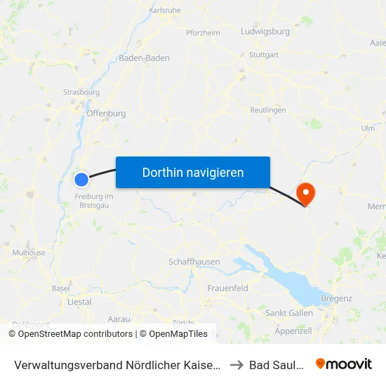 Verwaltungsverband Nördlicher Kaiserstuhl to Bad Saulgau map