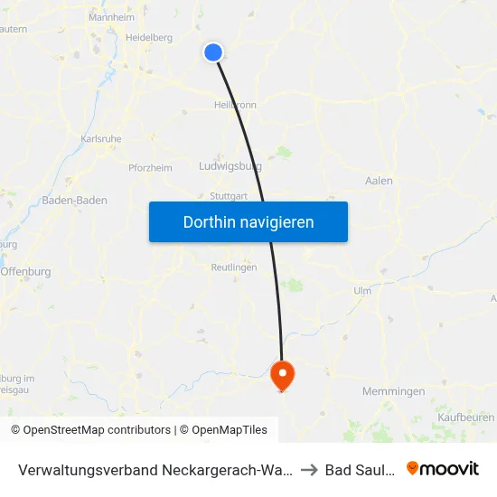 Verwaltungsverband Neckargerach-Waldbrunn to Bad Saulgau map